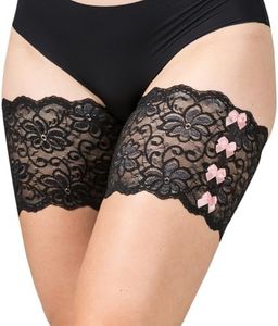 Bandelettes Patented Thigh Bands for Women – Lace or Solid, with Anti-Chafing benefits, Breathable Stay-Up Design - Dolce Limited Black Size E (2X Large)