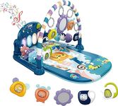 dearlomum Baby Play Mat Baby Gym,Funny Play Piano Tummy Time Baby Activity Mat with 5 Infant Sensory Baby Toys, Music and Lights Boy & Girl Gifts for Newborn Baby 0 to 3 6 9 12 Months（Tiger Blue）