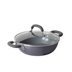 Meyer Anzen Ceramic Coated Aluminum Kadai with Glass Lid | Ceramic Kadai for Cooking | Kadhai Induction Base | Ceramic Coated Non Stick cookware | Deep Fry kadai, 26cm, Grey