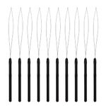 10 Pcs Hair Extension Loop Needle Threader Pulling Hook Tool and Bead Device Tool Loop Threader for Micro Rings beads and Hair or Feather Extensions (Black)