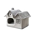 Galatée Cat Cave Bed, Warm And Cosy Plush Cat Igloo, Washable Dog Bed With Removable Pillow Cushion, Improve Sleep, Foldable Cat House(M, Grey)