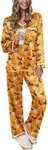 Ekouaer Satin Pajamas for Women Set 2 Piece Long Sleeve Button Up Sleepwear Silky PJ Pants Sets Soft Comfy Loungewear Orange-Halloween XXL