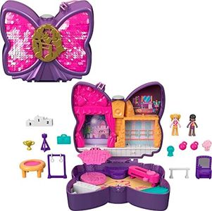 Polly Pocket Doll and Accessories, Compact with Micro Polly and Friend Dolls, 5 Reveals, Dance-Themed Sparkle Stage Bow​​