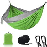 Leifyne Camping Hammock 270 x 150cm with Straps, Portable Hammocks 210T Parachute Nylon Ultralight with Storage Bag Camping Accessories for Outdoor Garden Backpacking, Green & Grey