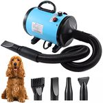 Dog Hair Dryer, 2800W Dog Blaster Dryer, Pet Grooming Hair Dryer, Stepless Speed Pet Dryer Blower with 4 Different Nozzles and Extendable Hose, Low Noise Professional Pet Hair Dryer for Dogs (Blue)