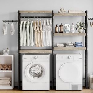 IDEALHOUSE Laundry Room Organization and Storage, 5 Tier Wood Over The Washer and Dryer Storage Shelf with Drying Clothes Racks,Space Saver Heavy Duty Bathroom Laundry Shelf for Home Storage and Decor
