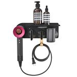 simpletome 2 in 1 Wall Mount Organizer for Dyson Supersonic Hair Dryer with Storage Rack (Black)