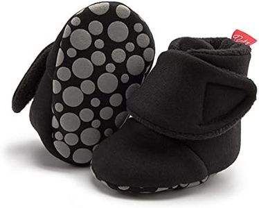 Babelvit Newborn Baby Boy Girl Soft Fleece Booties Stay On Infant Slippers Socks Shoe Non Skid Gripper Toddler First Walkers Winter Ankle Crib Shoes, 02b/Black, 0-6 Months Infant