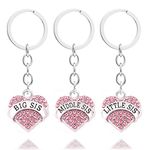 3pcs Women Girl Big Middle Little Sister Love Heart Pendant Key Chain Ring Set Family Sisters Gift (Pink)