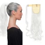 S-noilite 17" Long Curly Wrap around Ponytail Extensions Clip in Ponytail Hair Extensions Hairpiece for Women for Daily Use White