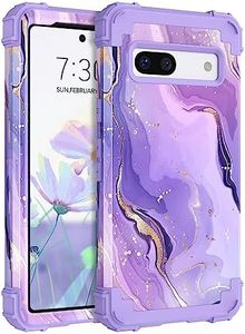 BENTOBEN for Google Pixel 7a Case Marble, Three Layers Heavy Duty Shockproof Hard PC Soft TPU Cover Bumper Patterned Glitter Gold Protective Phone Case for Google Pixel 7a Purple