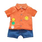 Bold N Elegant Kid’s Cute Smiley Happy Face Print Boys Corduroy Shirt & Denim Shorts for Infant Toddler Tween Boys (4-5 Years, Orange)