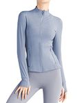 Locachy Women's Slim Fit Full Zip Athletic Running Sports Workout Jacket with Pockets, Light Blue, M