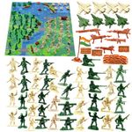 Mini Gifts - Army Toy Set for Kids with 44 Army Men, 10 Fighting Jet, 5 Guns, 3 Small Box, 1 Wall, 1 Indian Flag and 1 Foldable Map (60cm X 60cm) Map Model - D