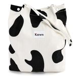 Kawn® Women Corduroy Tote Bag Canvas Shoulder Cord Purse Reusable Shopping Bag Grocery Bag Large Capacity Washable Handbag Girls Shoulder Bag with Inner Pocket For Daily Use Work Travel (Cow Large)