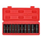 CASOMAN 11 Pieces 1/2-Inch Drive Deep Impact Socket Set, SAE, 6-Point, 3/8-Inch to 1-Inch