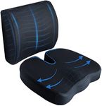 ABN Finest Lumbar Support Cushions - Office Chair Back Support Set with Memory Foam Seat Pillow - Desk, Armchair, Car Seat Cushion for Back Pain, Posture Correction - Black