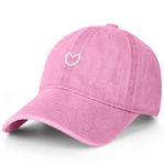 Womens Baseball Cap Vintage Washed Cotton Love Heart Embroidered Adjustable Summer Hat