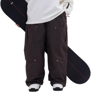 SNOWVERB Womens Mens Super Baggy 15K Waterproof Snowboard Ski Pants Workwear Loose Fit Snow Pants for Winter Sports Chocolate