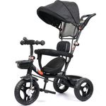 Luusa TFT-500 Tricycle with Canopy/Plug N Play Kids/Baby Tricycle with Parental Control, Cushion seat and Safety Guard Rail for Boys/Girls / Carrying Capacity Upto 30kgs (Black)