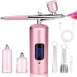 Daakro Cordless Airbrush Set - Portable Rechargeable Airbrush Kit with Compressor, LCD Screen Upgraded Cordless Airbrush Set for Makeup, Nail Art, Cake Decor, Model Painting, Barber, Tattoo(Pink)