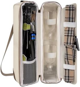 ALLCAMP Wine Tote Bag with Cooler Compartment，Picnic Set Carrying Two Sets of Tableware（Cream-Colored）