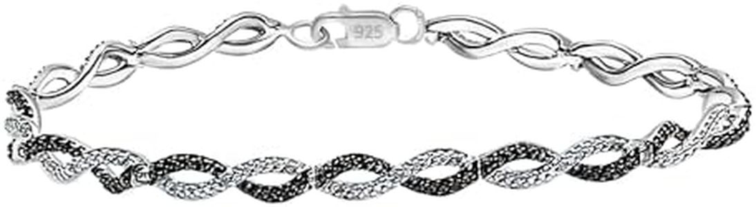 Dazzlingrock Collection 0.20 Carat (ctw) Round Black Diamond & White Diamond Swirl Infinity Tennis Link Bracelet for Women in 925 Sterling Silver