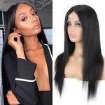 Straight Lace Front Wigs Human Hair 13x6 T-Part Lace Front Wigs Pre Plucked Hairline with Baby Hair Glueless Peruvian Straight Human Hair Lace Front Wigs for Black Women Natural Color 18 Inch