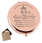 Cawnefil 65th Birthday Gifts for Women Rose Gold Compact Makeup Mirror Happy 65 Birthday Gift Ideas for Women 65th Birthday Gift for Aunt Mom Grandma Sister Friends 65 Birthday Present