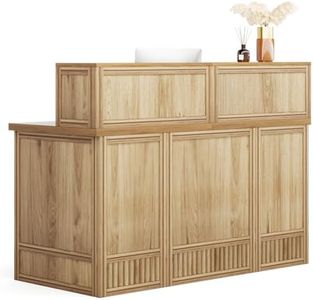 Tribesigns Reception Desk with Counter, 57-Inch Rustic Front Receptionist Table, Boho Welcome Desk Checkout Counter for Office, Retail, Lobby, Beauty Salon (Oak)
