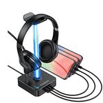 RGB Headphone Stand with USB Charger COZOO Desktop Gaming Headset Holder Hanger with 3 USB Charger and 2 Outlets - Suitable for Gaming, DJ, Wireless Earphone Display,Game Accessories Boyfriend Gifts