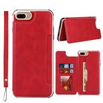 SunYoo for iPhone 7 Plus/8 Plus Case,for iPhone 6 Plus/6s Plus Case,Leather Stand Cover Card Slots Back Case with Magnetic Closure & Strap Compartment for iPhone 6 6s 7 8 Plus(5.5 inch)-Red