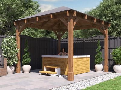 Dunster House Wooden Gazebo 3x3m – Heavy Duty Hot Tub Shelter with Roof Shingles