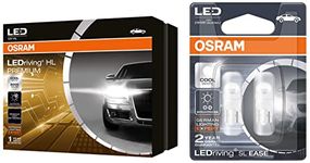 Osram H4 46204CW Headlamp integrated driver (Set of 2,25/25W 12V) & LED T10 2825DW-02B Parking Lamp (12V, 1W) for All Models | White