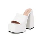 Dsevht Chunky Platform Sandals for Women,Slip On Square Toe Platform Mules with High Heel, White, 9