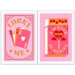BFADMN Retro Trendy Match Made in Heaven| Lucky Me Poster| Orange and Pink Canvas Wall Art Funny Room Aesthetic Decor College Girls Poker Card Pictures Hot Pink Preppy Bedroom Prints 12x16in Unframed