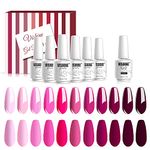 Vishine Gel Polish 12Pcs Soak Off UV LED Nail Art Manicure DIY Salon Set Pink Fuchsia Rose Purple Color Series with Matte Top Coat 8ml