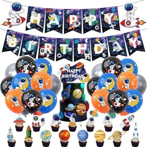 Space Themed Party Decorations Solar System Planet Astronaut Rocket Balloons Hanging Solar System Party Favors Party Table Cloth Flag Spiral Pendant Cake cupcake Insert Decoration(spaceman)