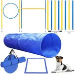 TUAHOO Dog Agility Training Equipments, Dog Agility Course, Dog Play Run Jump Obedience Training Set with Tunnel, Jump Hurdle, Jumping Ring, 8 Pcs Weave Poles, Pause Box with Carrying Case