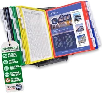 Ultimate Office AdjustaView 20-Pocket Desk Reference Organizer with Easy-Load Pockets and Compact Weighted Base for Stability (Colored Pockets)