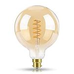 EXTRASTAR Vintage LED Light Bulb, B22 Bayonet Cap 6W(42W Equivalent) G125 Large Globe LED Spiral Filament Bulbs, 500LM, 2200K Warm White, Old Fashioned Bulbs, Amber Glass, Non-dimmable, 1 Count