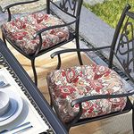 Magpie Fabrics Outdoor/Indoor Tufted Seat Cushion with ties Set of 2, 19"x19" Waterproof Patio Chair Pads Tatami Floor Pillow for Room Garden Balcony Office Decor(Botanical Red)