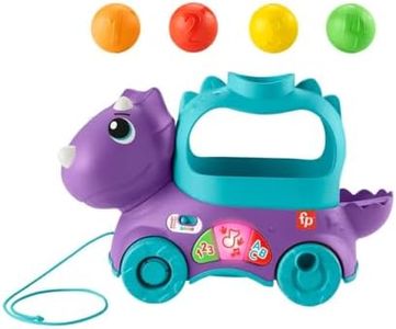 Fisher-Price Infant & Toddler Learning Toy, Dinosaur Ball Popper Pull Toy with Smart Stages UK English Version, Poppin’ Triceratops, HNR50