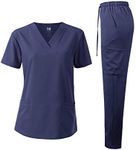 Dagacci Medical Uniform Unisex 4-Way Stretch Scrubs Set Medical Scrubs Top and Pants, 4way Stretch - Navy, XX-Small