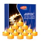 AGPtEK 100 PCS Battery Operated No flicker Steady Flameless Led Candle Tea Lights, Batteries Included, Electric Fake Candles for Wedding Party- Amber Yellow