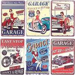 Okuna Outpost 6 Pack Vintage Metal Signs for Retro Garage Wall Decor, 6 Designs (8 x 11.8 In)