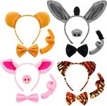 Karenhi 4 Set/ 14 Pcs Halloween Animal Dress Costume Accessories Set Costume Headband Ear with Tail Tie Fancy Ear Headband Bowtie and Tail Set for Adult Kid Party Cosplay