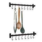 simplywire - Kitchen Utensil Holder and Organiser - Pack of 2 – Wall Mounted Rail Pan Rack – 16 Hanging Hooks – Black