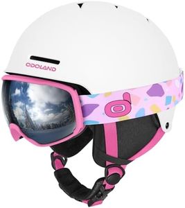 Odoland Kids Ski Helmet, Snow Helmet with Ski Goggles, Shockproof, Windproof, Safety Snow Sports Helmets and Protective Goggles for Boys Girls and Youth, White+Rose, S