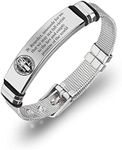 KBNSUIAN Stainless Steel Christian St. Benedict Prayer Bracelet for Protection, The Patron Saint Benedict Christ Lord Amulet Cuff Bangle Wristband Religious Talisman Jewelry for Men Women,Silver,